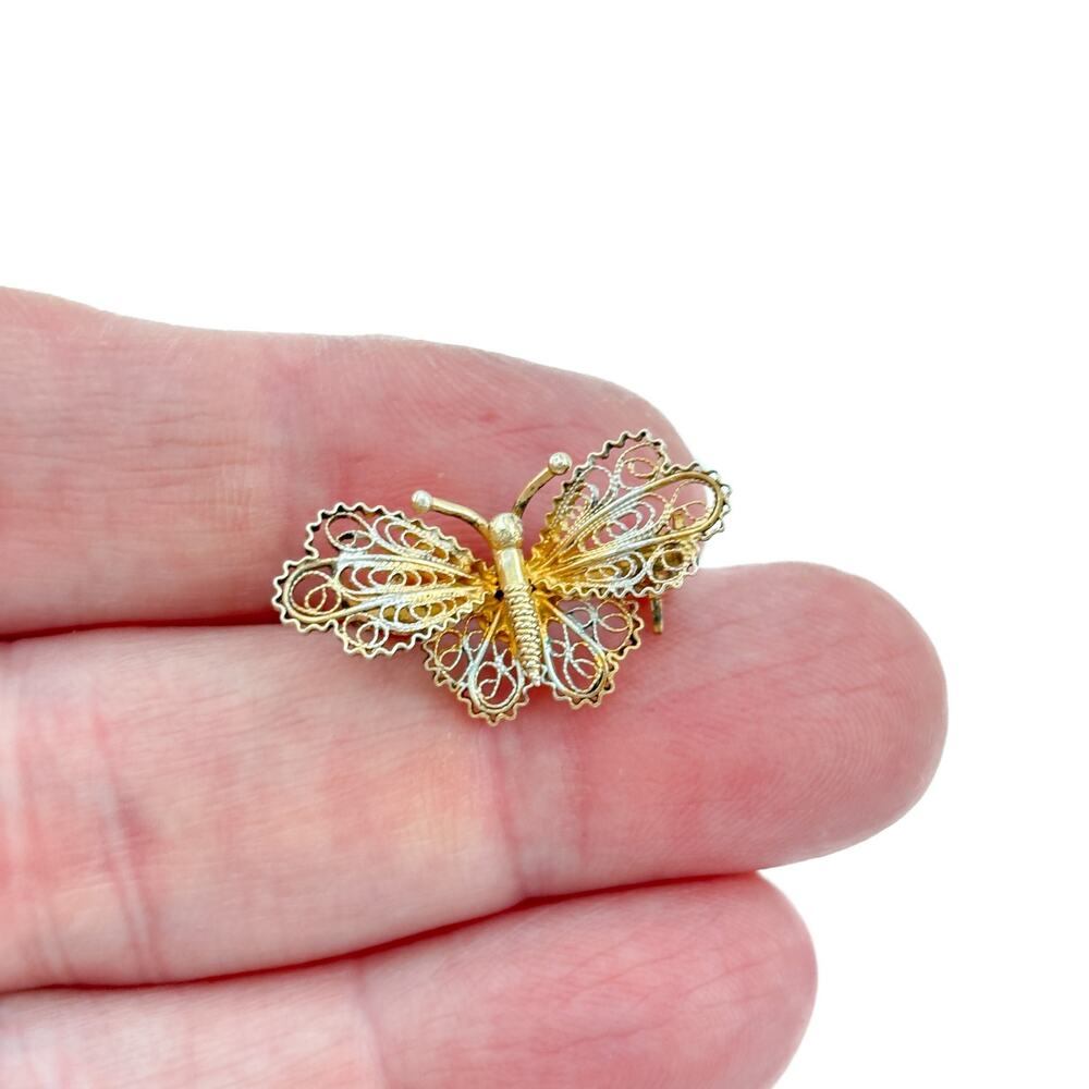 Vintage Sterling Silver 800 Gilt Filigree Butterfly Brooch